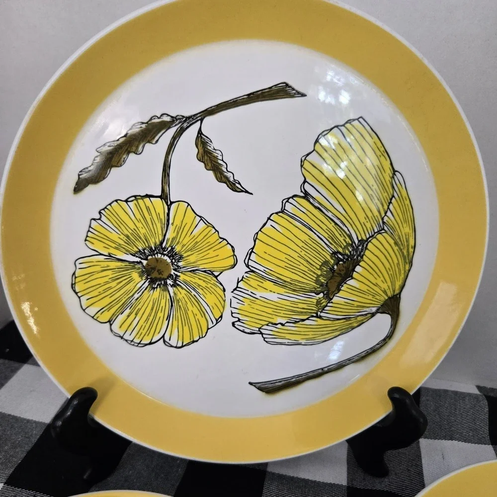 VTG Mikasa Duplex Plates Ben Seibel Duet 4 Dinner & 4 Salad Yellow Floral